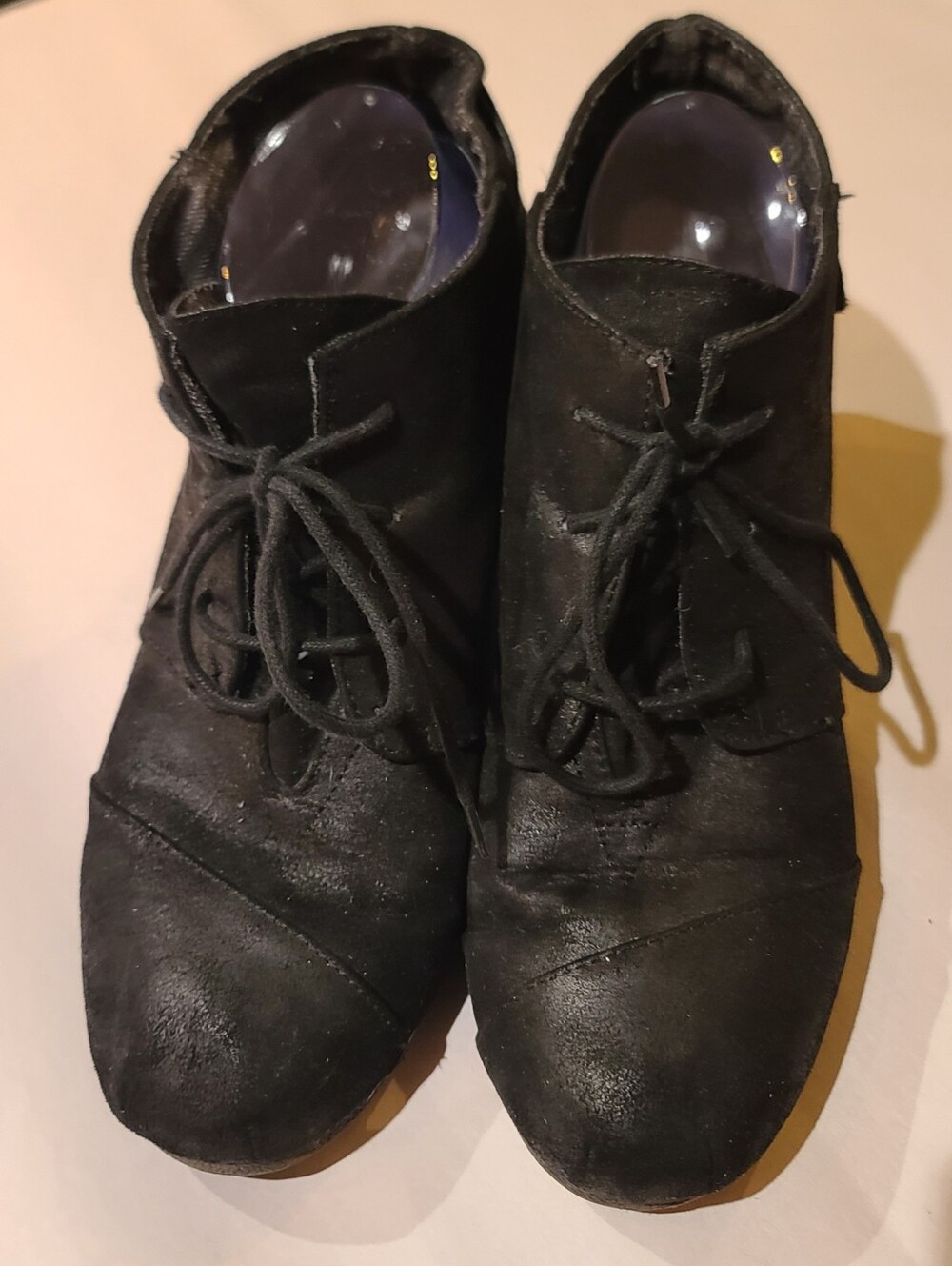 Maurices Black Faux Leather Ankle Booties Wedge Lace Up Buckle Sz 10